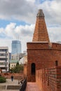 Beautiful red brick old town fortifications with defensive walls and towers and warsaw Barbican Royalty Free Stock Photo