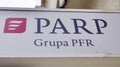 Warsaw, Poland. 28 October 2023. Sign PARP. Grupa PFR. Company signboard PARP. Grupa PFR.