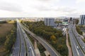 10.20.2022 Warsaw, Poland - Ostrobramska Street. Leaving the city concept. Aerial view of many roads to and from the Royalty Free Stock Photo