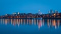 Warsaw, Poland - panorama of a city skyline at night. Cityscape view of Warsaw with Old Town and skyscrapers in downtown. Royalty Free Stock Photo