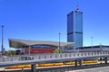 Warsaw, Poland - Panoramic view of city center with Marriott Hotel tower and Central Railway Station at Aleje Jrozolimskie street