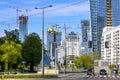 Warsaw, Poland - Panoramic view of rapidly developing modern Wola business district of Warsaw with Warsaw Spire, Generation Park