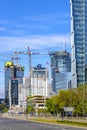 Warsaw, Poland - Panoramic view of rapidly developing modern Wola business district of Warsaw with Warsaw Spire, Generation Park