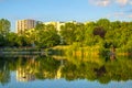 Warsaw, Poland - Panoramic view of the Szczesliwicki Park - one of the largest public parks in Warsaw - in the western part of the