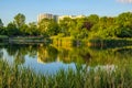 Warsaw, Poland - Panoramic view of the Szczesliwicki Park - one of the largest public parks in Warsaw - in the western part of the