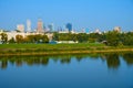 Warsaw, Poland - Panoramic view of the Warsaw city center skyscrapers and Solec district across the Vistula river Royalty Free Stock Photo