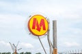 Warsaw, Poland, Polish metro station, subway underground entrance sign, M symbol, closeup, no people. Commute, city rail Royalty Free Stock Photo