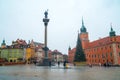 Warsaw, Poland - 02.01.2019: Royal Castle, ancient townhouses and Sigismund`s Column in Old town in Warsaw, Poland. New Year Royalty Free Stock Photo