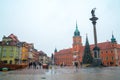 Warsaw, Poland - 02.01.2019: Royal Castle, ancient townhouses and Sigismund`s Column in Old town in Warsaw, Poland. New Year Royalty Free Stock Photo