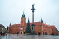 Warsaw, Poland - 02.01.2019: Royal Castle, ancient townhouses and Sigismund`s Column in Old town in Warsaw, Poland. New Year Royalty Free Stock Photo