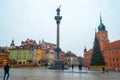 Warsaw, Poland - 02.01.2019: Royal Castle, ancient townhouses and Sigismund`s Column in Old town in Warsaw, Poland. New Year Royalty Free Stock Photo