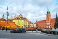 Warsaw, Poland - 03.01.2019: Royal Castle, ancient townhouses and Sigismund`s Column in Old town in Warsaw, Poland. New Year Royalty Free Stock Photo