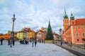 Warsaw, Poland - 03.01.2019: Royal Castle, ancient townhouses and Sigismund`s Column in Old town in Warsaw, Poland. New Year Royalty Free Stock Photo