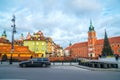 Warsaw, Poland - 03.01.2019: Royal Castle, ancient townhouses and Sigismund`s Column in Old town in Warsaw, Poland. New Year Royalty Free Stock Photo