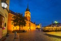 Warsaw, Poland - September 5, 2018: Architecture of the Royal Castle square in Warsaw city at night, Poland. Warsaw is the capital