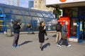 job of a reporter on street. interview people on camera TV