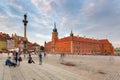 Warsaw, Poland - September 5, 2018: People on the Royal Castle square in Warsaw city at sunset, Poland. Warsaw is the capital and Royalty Free Stock Photo