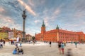 Warsaw, Poland - September 5, 2018: People on the Royal Castle square in Warsaw city at sunset, Poland. Warsaw is the capital and Royalty Free Stock Photo