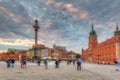 Warsaw, Poland - September 5, 2018: People on the Royal Castle square in Warsaw city at sunset, Poland. Warsaw is the capital and Royalty Free Stock Photo