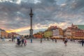 Warsaw, Poland - September 5, 2018: People on the Royal Castle square in Warsaw city at sunset, Poland. Warsaw is the capital and Royalty Free Stock Photo