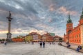 Warsaw, Poland - September 5, 2018: People on the Royal Castle square in Warsaw city at sunset, Poland. Warsaw is the capital and Royalty Free Stock Photo