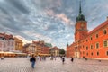 Warsaw, Poland - September 5, 2018: People on the Royal Castle square in Warsaw city at sunset, Poland. Warsaw is the capital and Royalty Free Stock Photo