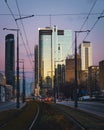 Warsaw, Poland - a skyscrapers in the business part of the city. Office buildings in Warsaw. Blue hour in the city Royalty Free Stock Photo