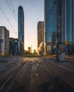 Warsaw, Poland - a view of a skyscraper in the business part of the city. Office buildings in Warsaw. Beautiful dusk in the city Royalty Free Stock Photo