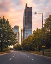 Warsaw, Poland - a view of a skyscraper in the business part of the city. Office buildings in the Center of Warsaw. Royalty Free Stock Photo