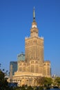 Warsaw, Poland - Warsaw city center with Culture and Science Palace - PKiN - and skyscrapers of Srodmiescie downtown district Royalty Free Stock Photo