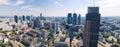 7.22.2022 Warsaw, Poland. Wide panoramic aerial shot of downtown Warsaw cityscape and Warsaw Trade Tower in the