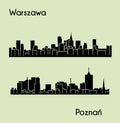 Warsaw, Poznan, 2 city silhouette in Poland