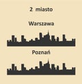 Warsaw, Poznan, 2 city silhouette in Poland