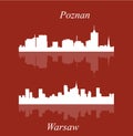 Warsaw, Poznan, 2 city silhouette in Poland