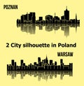 Warsaw, Poznan, 2 city silhouette in Poland