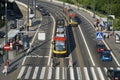 Warsaw public transport in the city centre at Old City stop. Royalty Free Stock Photo