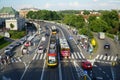 Warsaw public transport in the city centre at Old City stop. Royalty Free Stock Photo