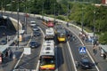 Warsaw public transport in the city centre at Old City stop. Royalty Free Stock Photo