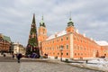 Warsaw Royal Castle in front of christmas tree on cloudy day in winter Royalty Free Stock Photo