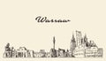 Warsaw skyline Poland hand drawn vector sketch