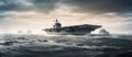 A warship, an aircraft carrier carrying warplanes on the high seas. A military air force. Generative AI