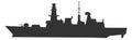 Warship black silhouette. Destroyer ship. Navy force logo