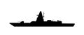 Warship black silhouette isolated on a white background. Naval ship