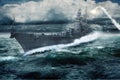 Warship goes through the rough atlantic
