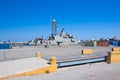 Warship in a harbor of Rhodes, Greece.