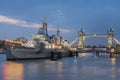 Warship HMS Belfast on the river Thames in London, England. Royalty Free Stock Photo