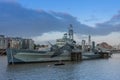Warship HMS Belfast on the river Thames in London, England. Royalty Free Stock Photo
