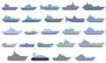 Warship icons set cartoon vector. Military carrier