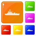 Warship icons set vector color