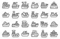 Warship icons set outline vector. Aircraft carrier